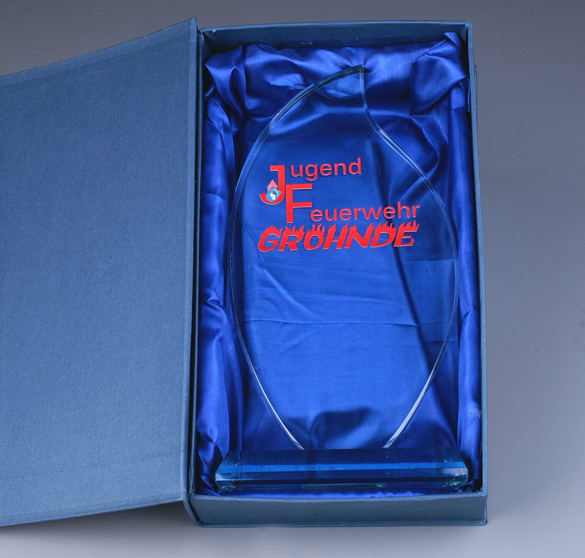 Glastrophäen ''Fire'' mit UV-Druck color