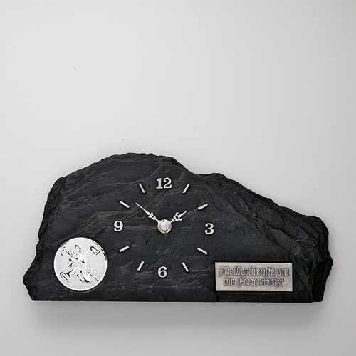 Schwere Schieferlook Standuhr inkl. Gravur und Emblem