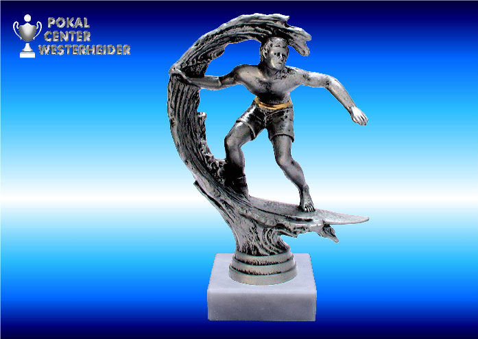 Surferfiguren-Trophäe in silberantik