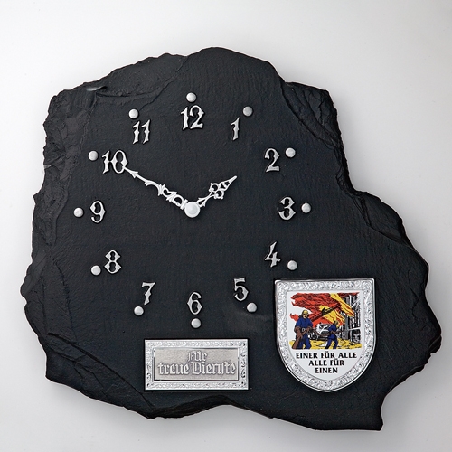 Schieferlook Wanduhr inklusiv Gravur und Emblem