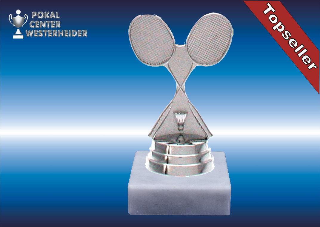 Badminton Trophäe in silberglanz
