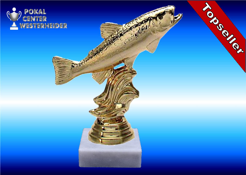 Angel Pokal Trophäe Forelle goldglanz