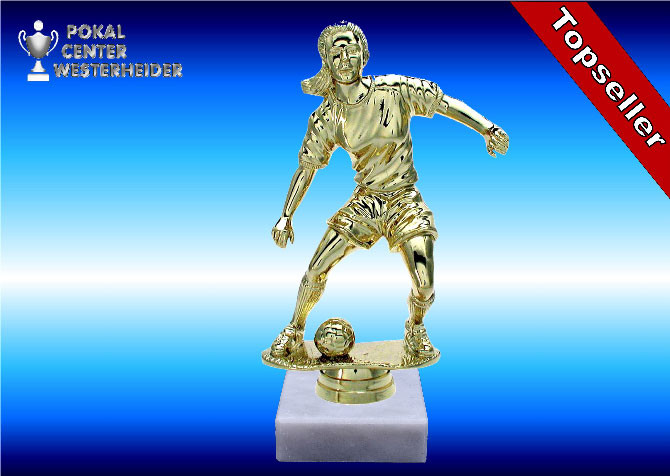 Damen Fußballtrophäe in Goldglanz