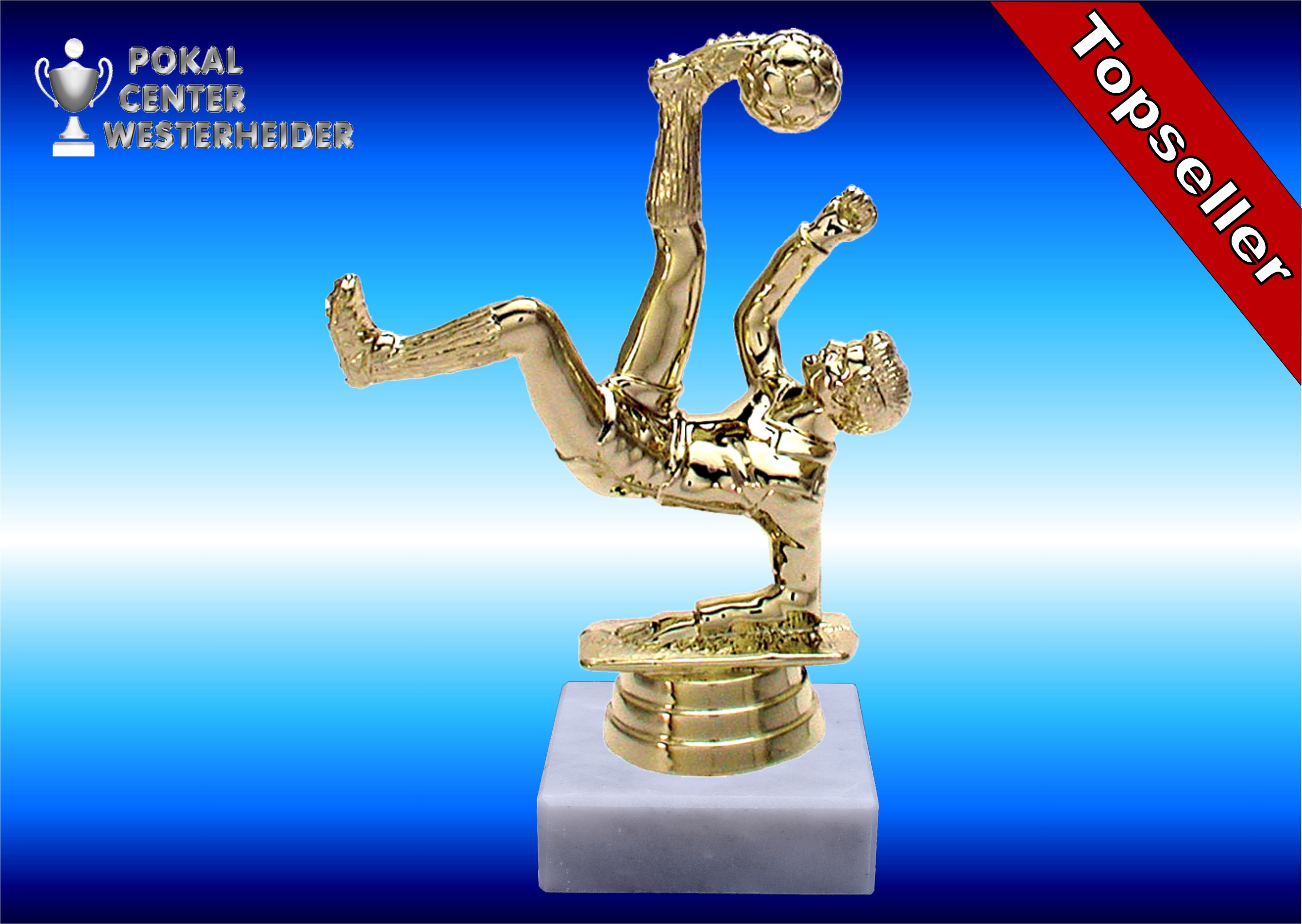 Fußballfigur Fallrückzieher in goldglanz